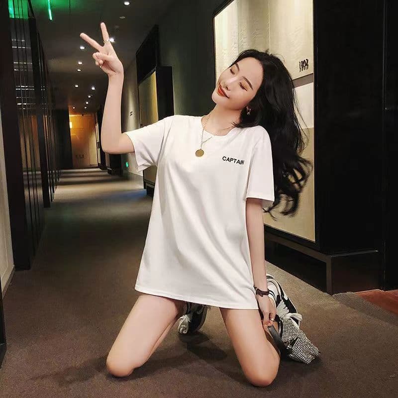 白Tシャツ レディース 胸元ロゴ入りクルーネック半袖