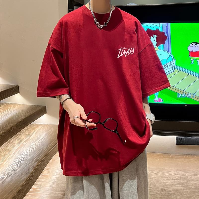 白Tシャツ メンズ シンプル筆記体ロゴ入りカジュアル半袖