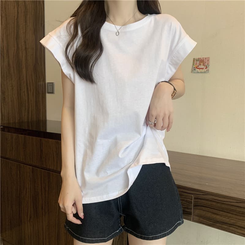 白Tシャツ ゆったりシルエットクルーネック半袖トップス