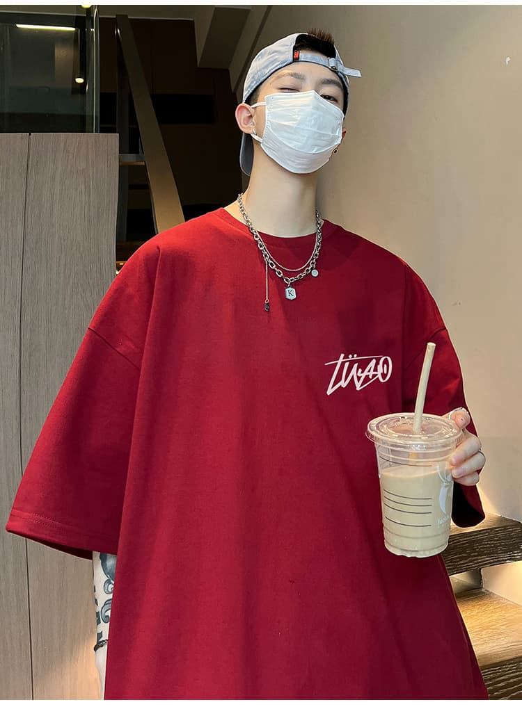 白Tシャツ メンズ シンプル筆記体ロゴ入りカジュアル半袖