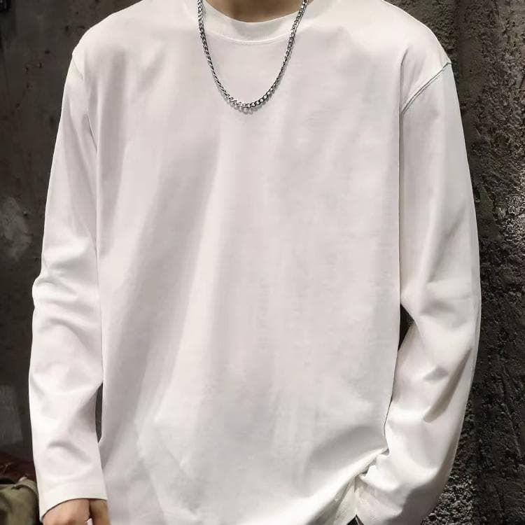 白Tシャツ ベーシッククルーネック長袖無地シャツ