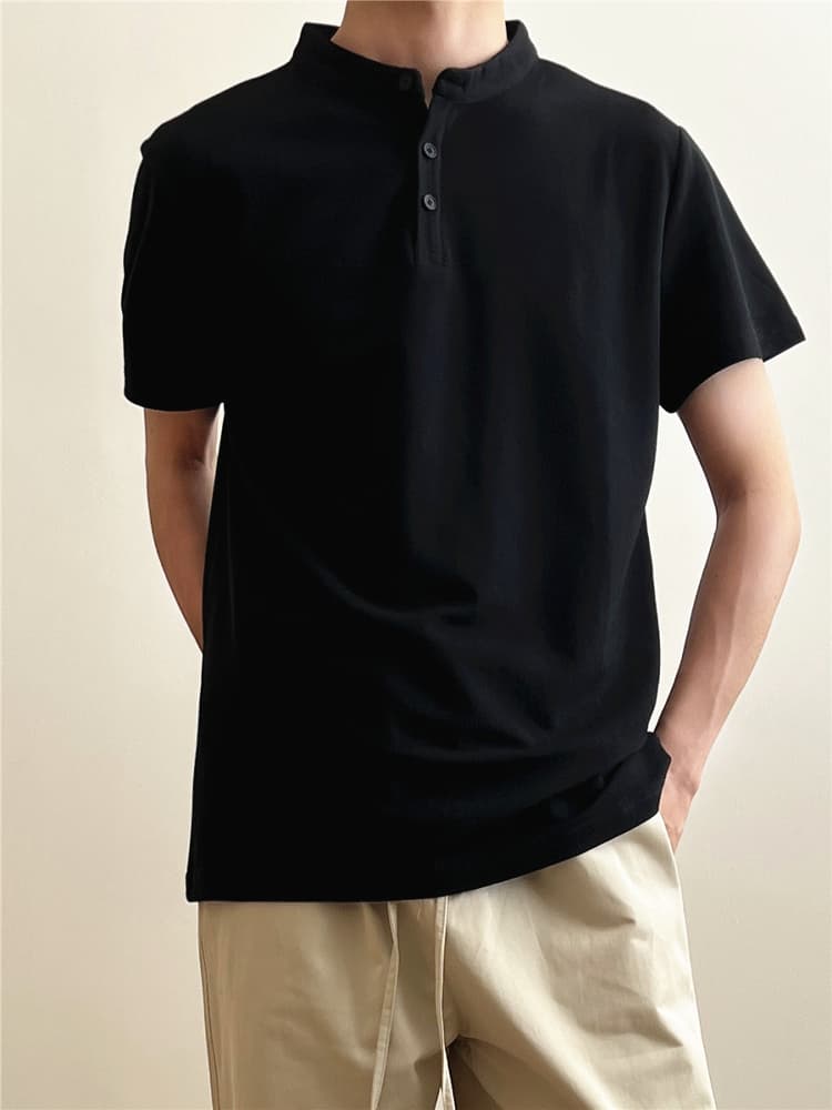 白Tシャツ メンズ すっきり立ち襟 半袖プルオーバー