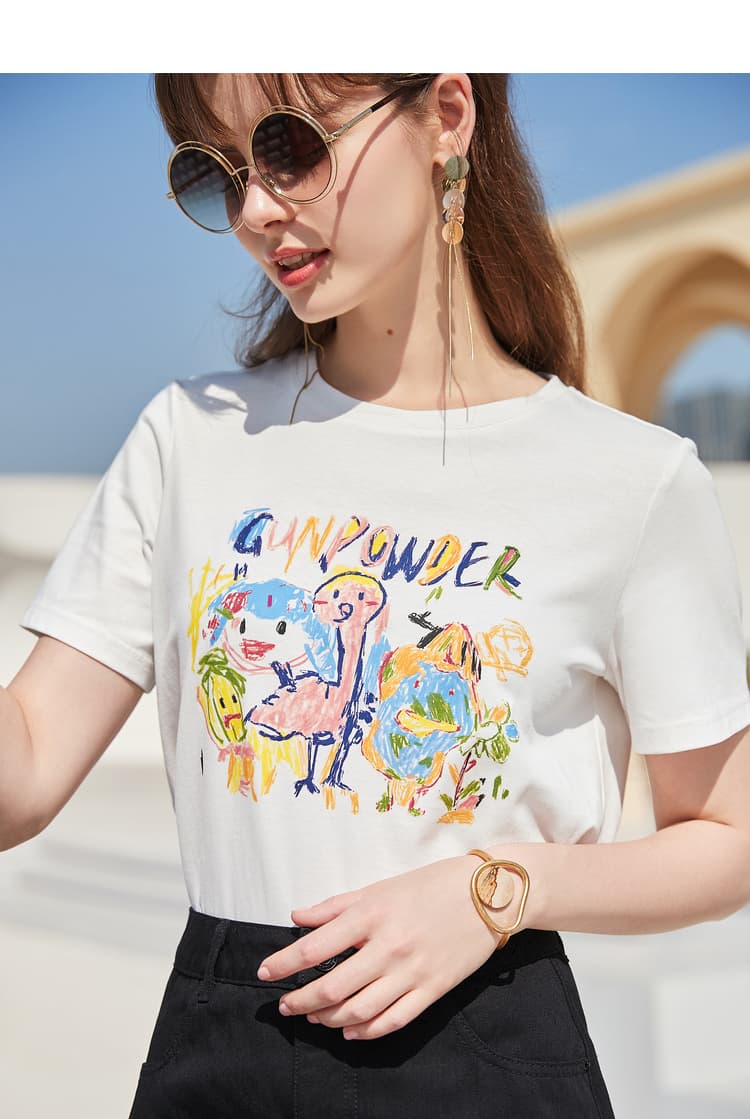 白Tシャツ 手描き風アート 半袖カットソー