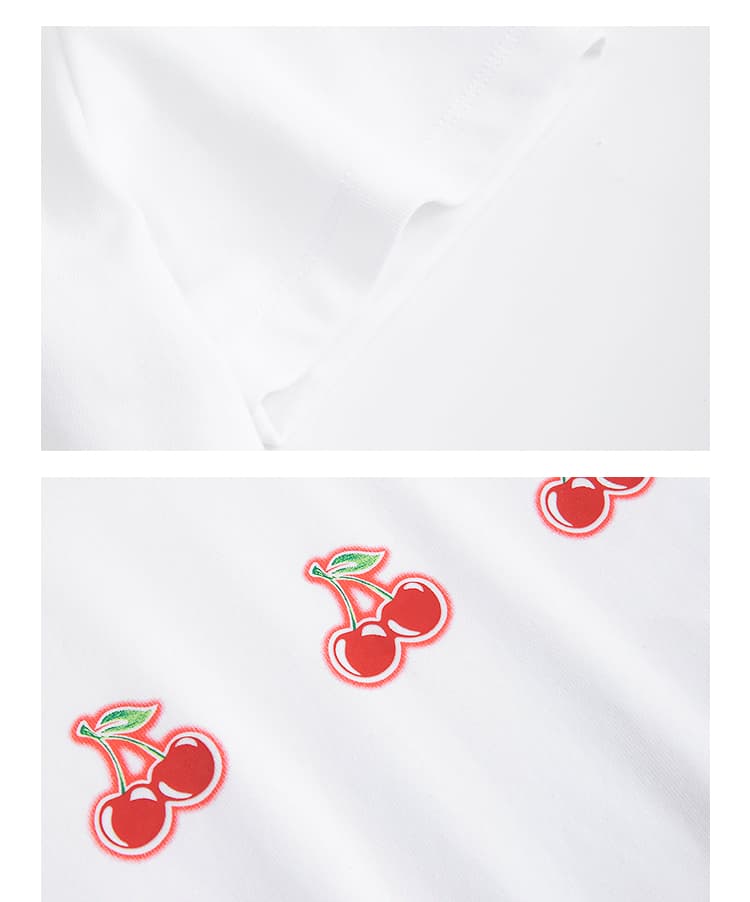 白Tシャツ さくらんぼ刺繍 シンプルフィット