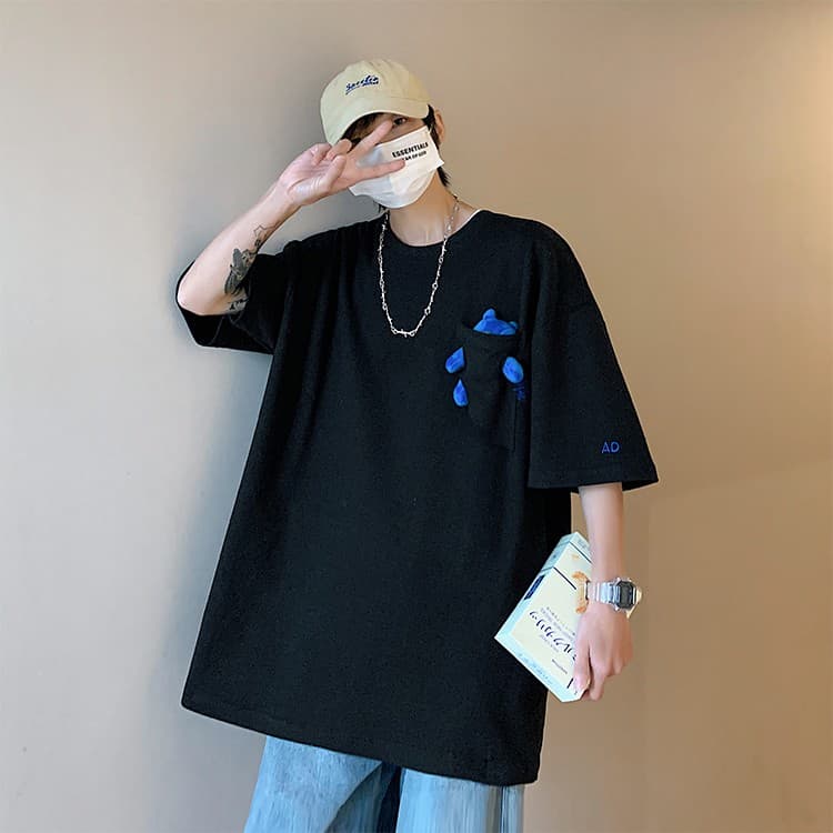 白Tシャツ メンズ ポケット付きゆったり半袖シャツ