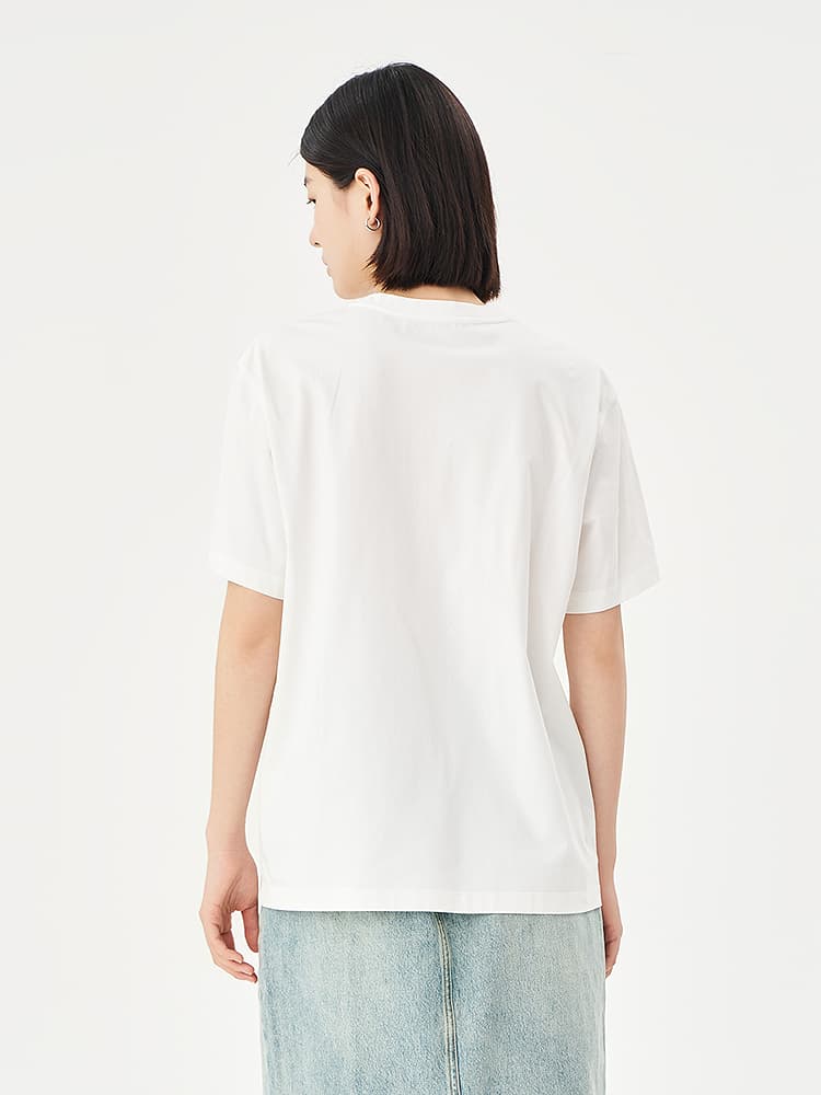 白Tシャツ レディース 優美な花柄プリント半袖