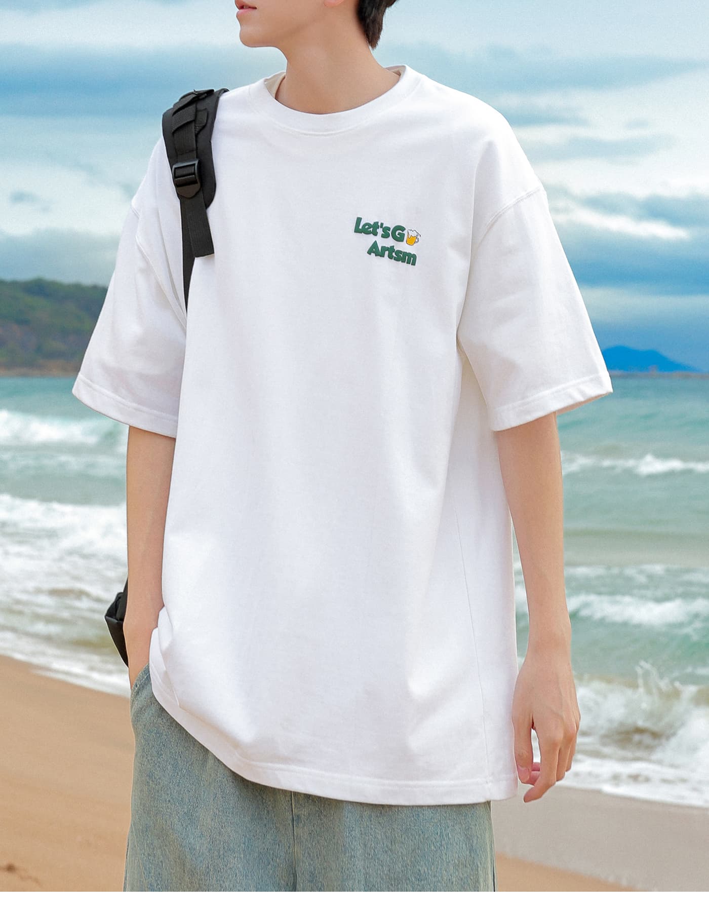 白Tシャツ メンズ 休日 バックプリント半袖