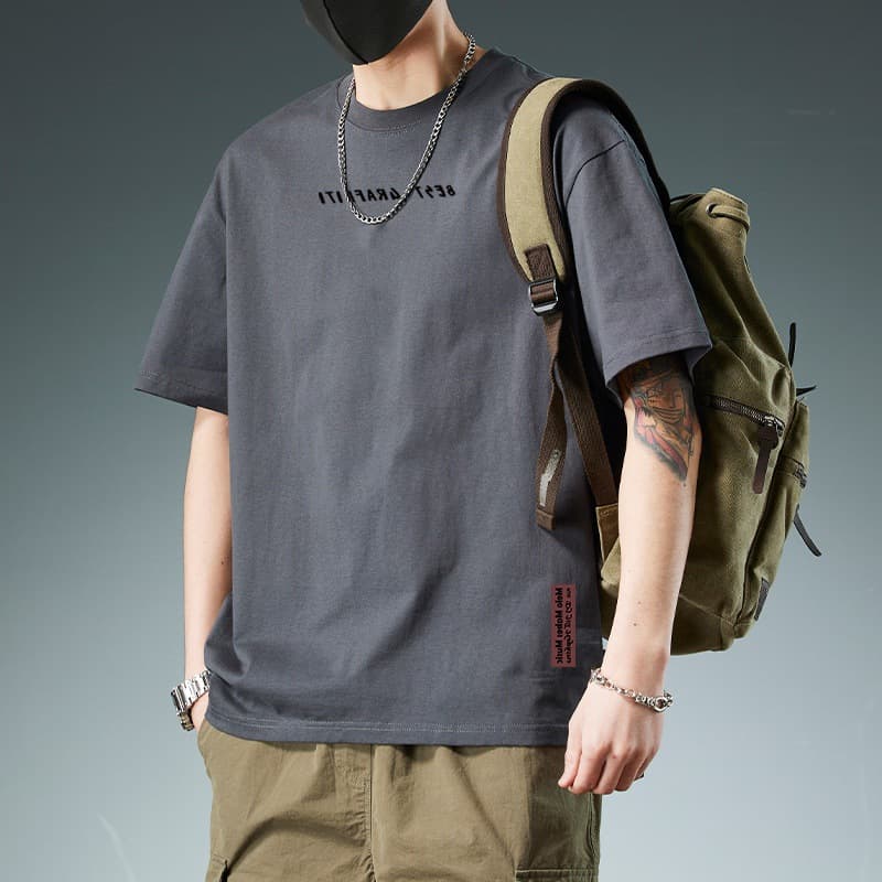 白Tシャツ メンズ シンプル胸文字入りゆったり半袖