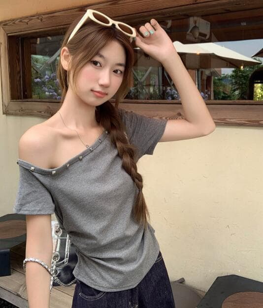 白Tシャツ 半袖オフショルダー白カットソー レディース