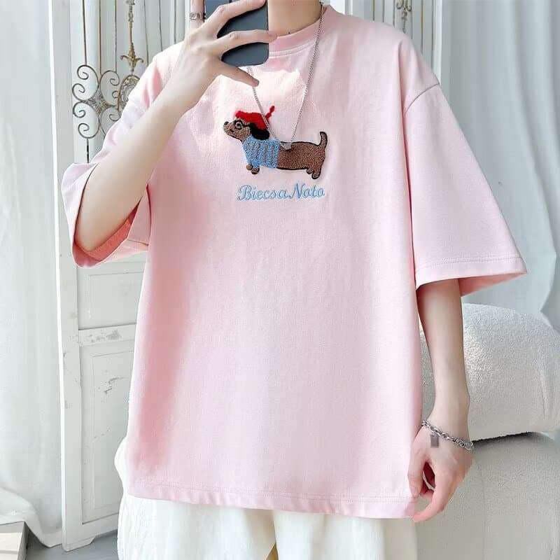 白Tシャツ メンズ ダックス刺繍ゆったり七分袖