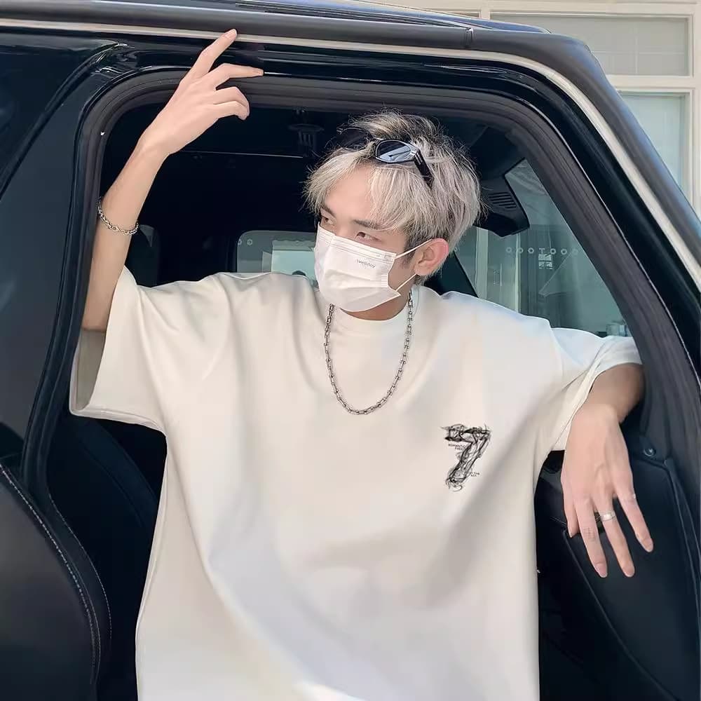 白Tシャツ メンズ 幻想印象派半袖Tシャツ