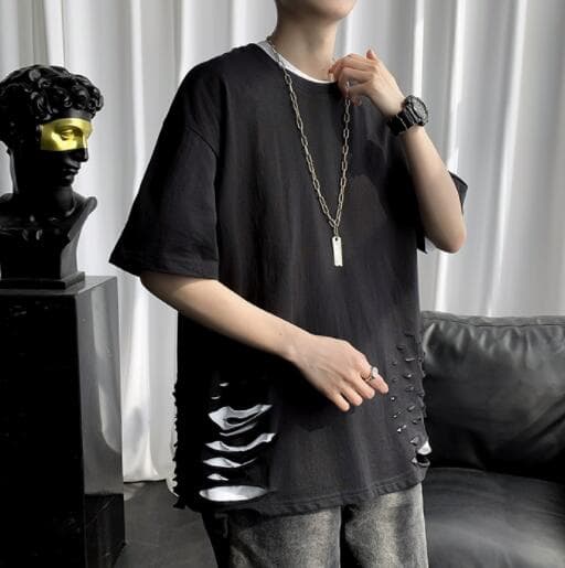 白Tシャツ メンズ 白 半袖 ダメージ加工 カジュアル 半袖シャツ