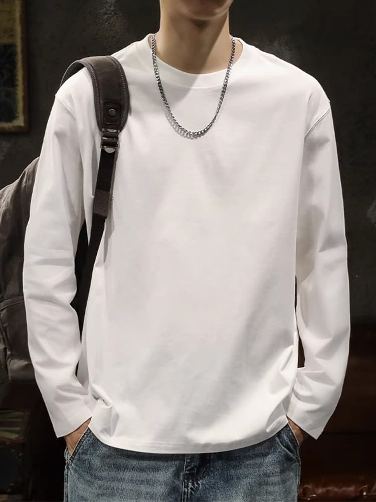 白Tシャツ ベーシッククルーネック長袖無地シャツ