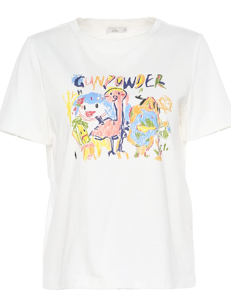 白Tシャツ 手描き風アート 半袖カットソー