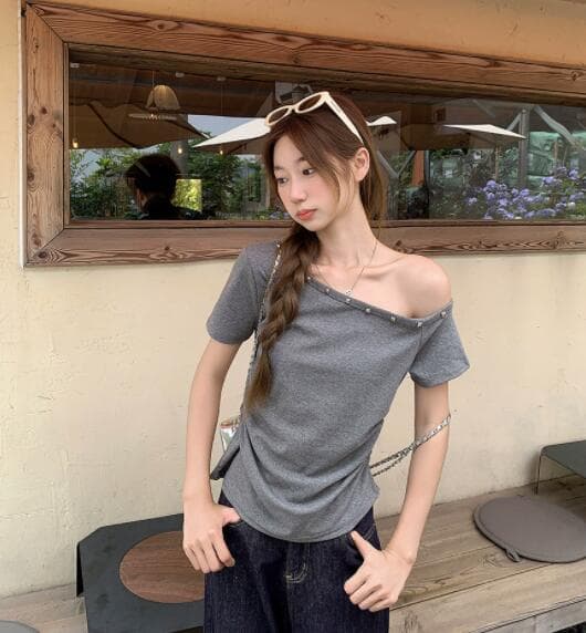 白Tシャツ 半袖オフショルダー白カットソー レディース