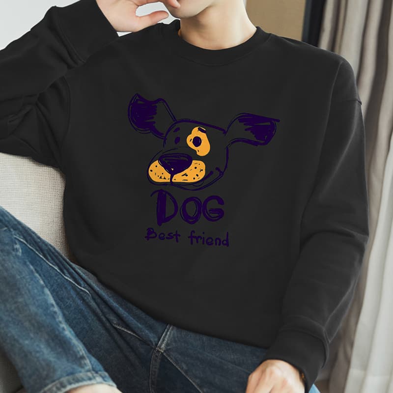 白Tシャツ メンズ わんこ仲間プリント長袖トレーナー