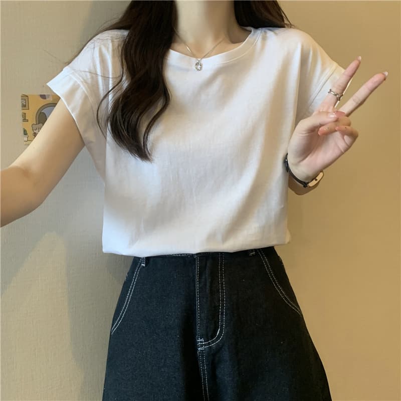 白Tシャツ ゆったりシルエットクルーネック半袖トップス