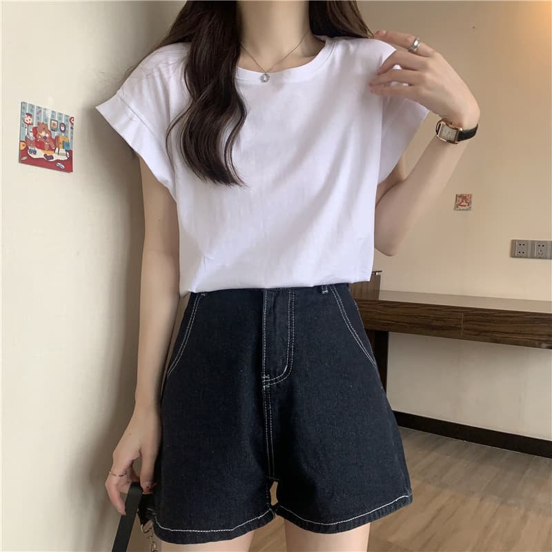 白Tシャツ ゆったりシルエットクルーネック半袖トップス