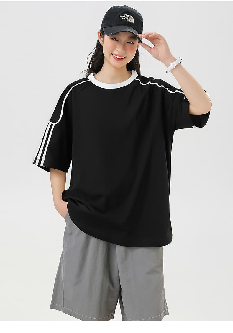 白Tシャツ メンズ 袖ラインスポーティストリート半袖Tシャツ