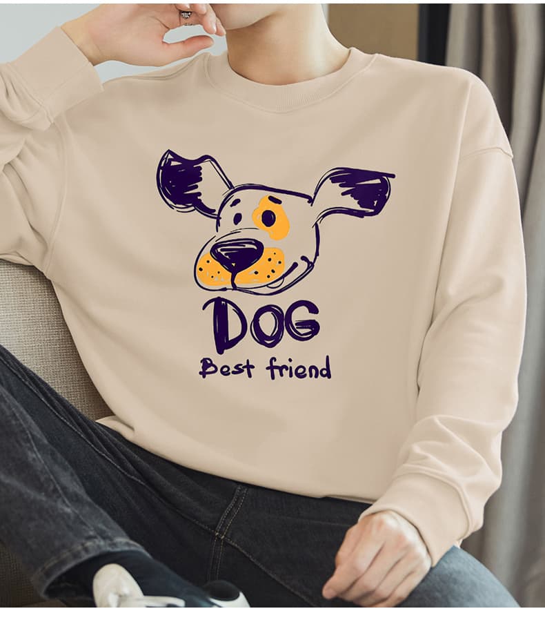 白Tシャツ メンズ わんこ仲間プリント長袖トレーナー