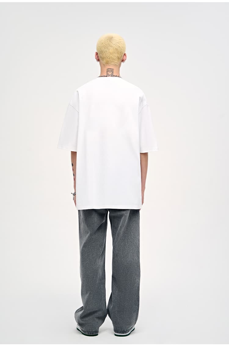白Tシャツ メンズ くつろぐわんこイラスト半袖