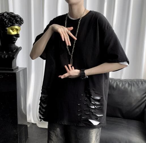 白Tシャツ メンズ 白 半袖 ダメージ加工 カジュアル 半袖シャツ