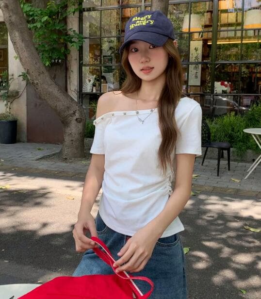 白Tシャツ 半袖オフショルダー白カットソー レディース