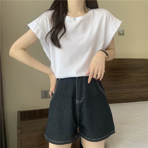 白Tシャツ ゆったりシルエットクルーネック半袖トップス