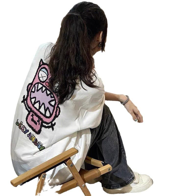 白Tシャツ レディース ゆるキャラ刺繍オーバーサイズ半袖