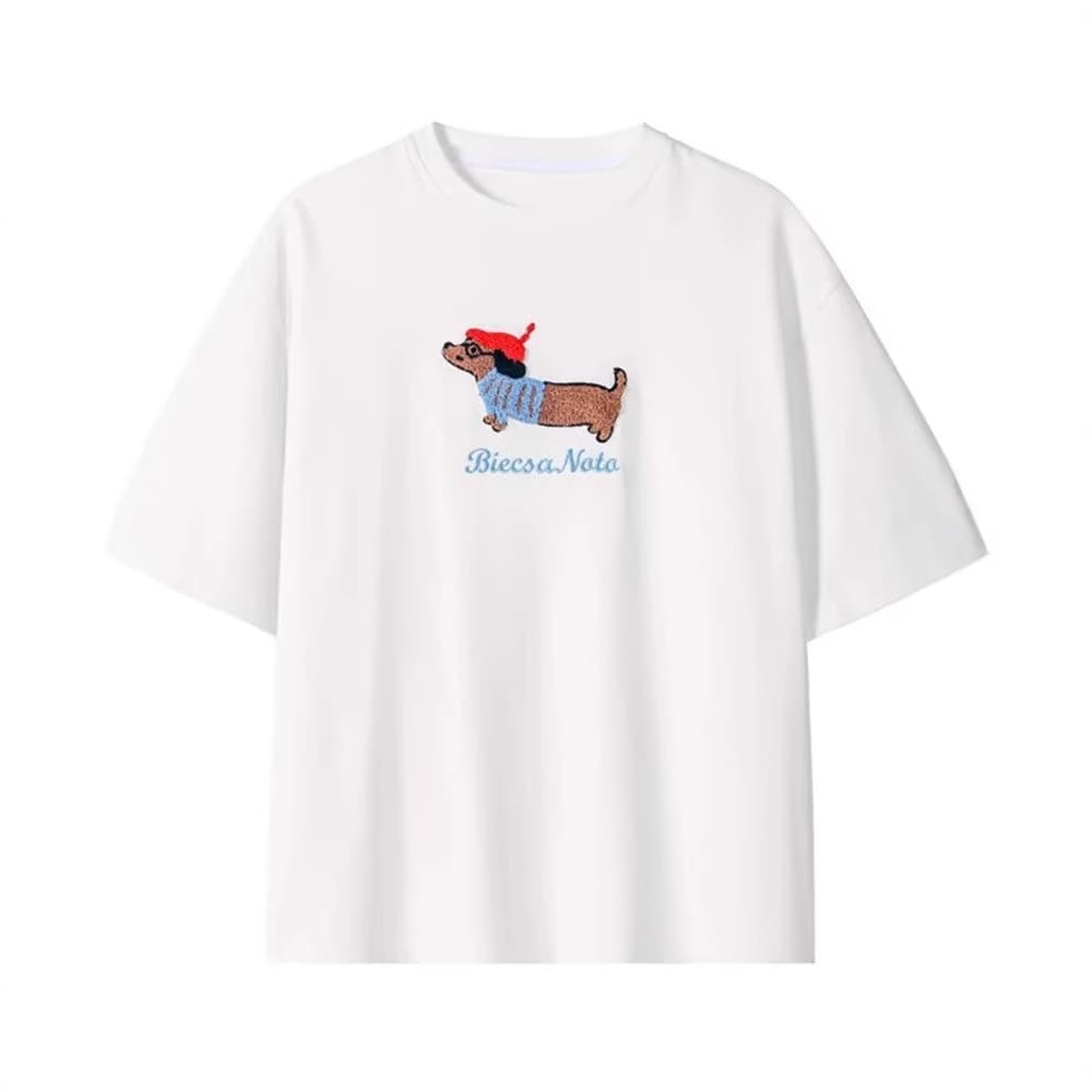 白Tシャツ メンズ ダックス刺繍ゆったり七分袖