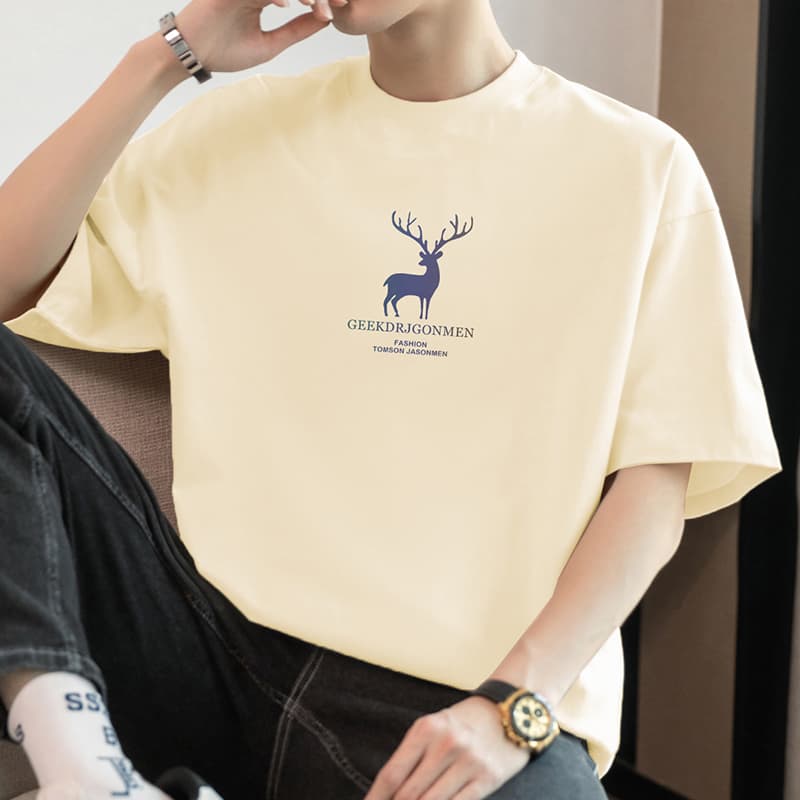 白Tシャツ メンズ 森の王者 鹿シルエット半袖