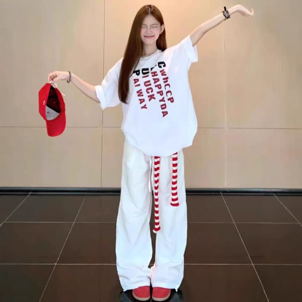 白Tシャツ レディース ゆったりシルエットレタープリントTシャツ