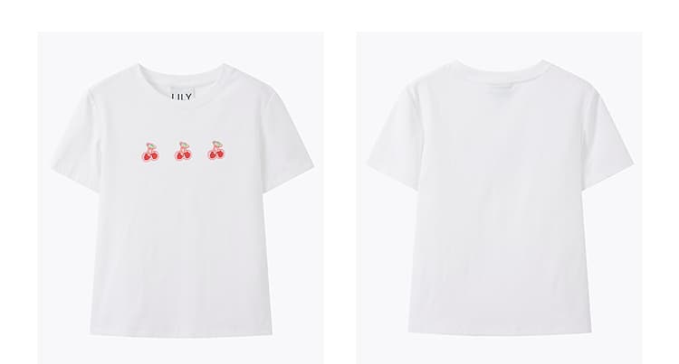 白Tシャツ さくらんぼ刺繍 シンプルフィット