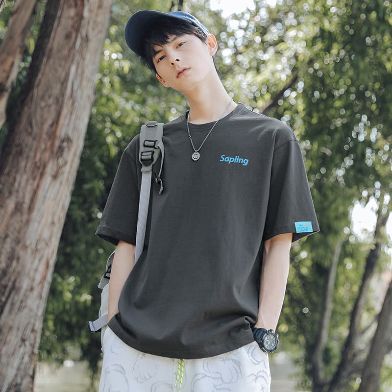白Tシャツ メンズ シンプル胸ロゴ入り半袖カットソー