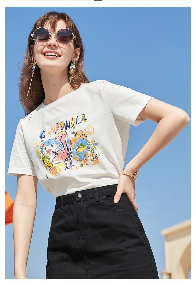 白Tシャツ 手描き風アート 半袖カットソー