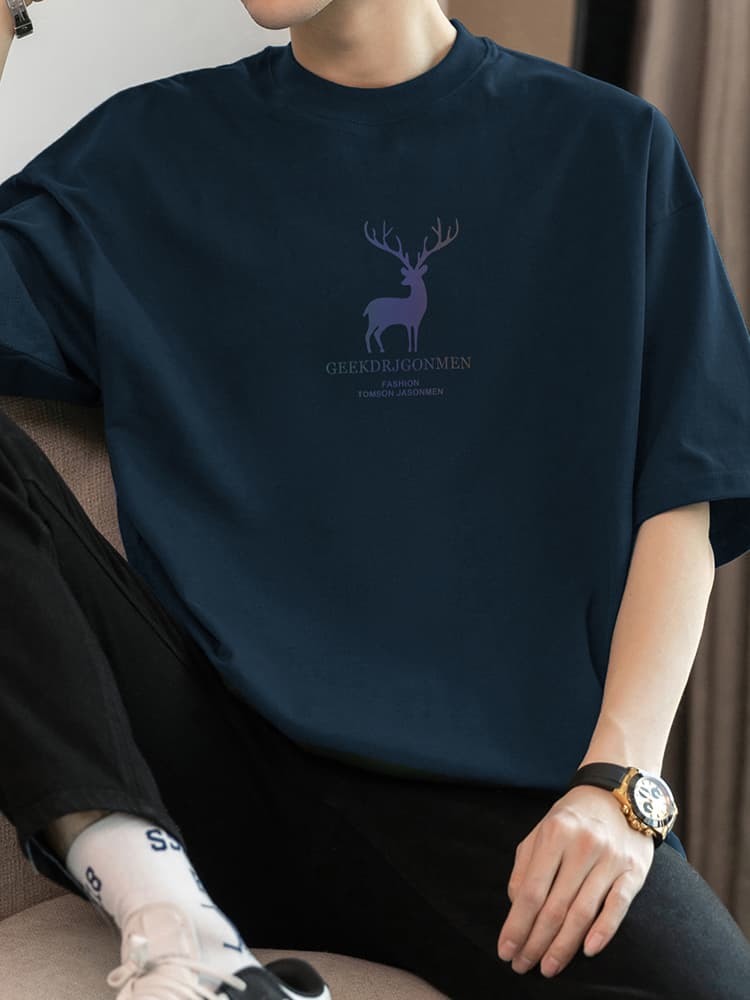 白Tシャツ メンズ 森の王者 鹿シルエット半袖