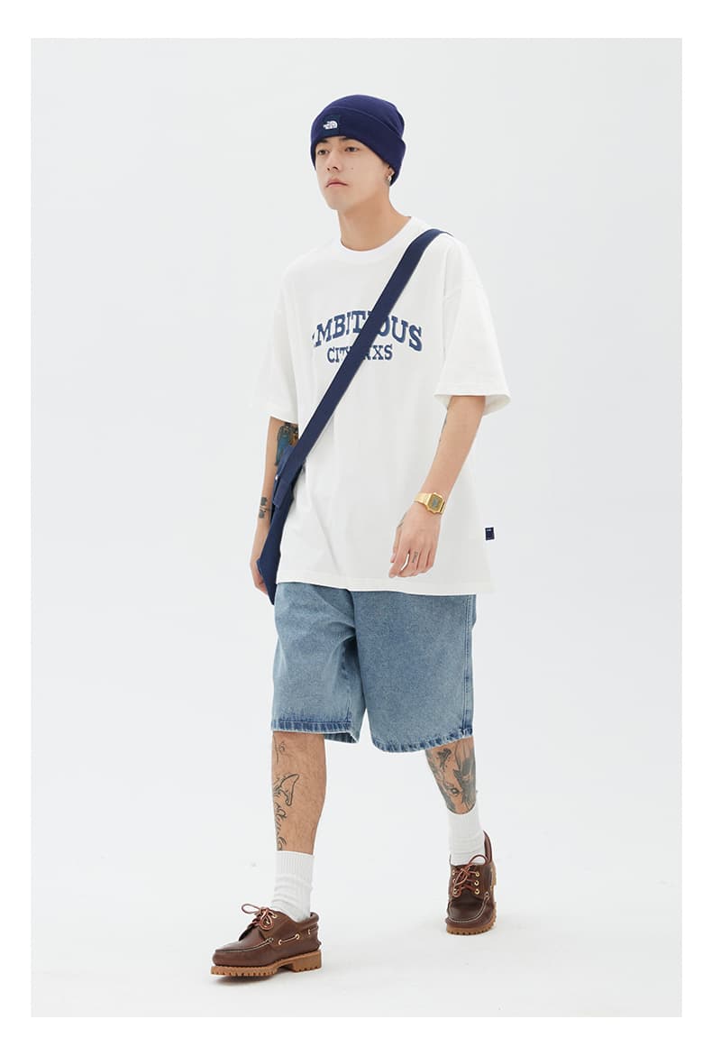白Tシャツ メンズ ロゴ入りゆったり半袖