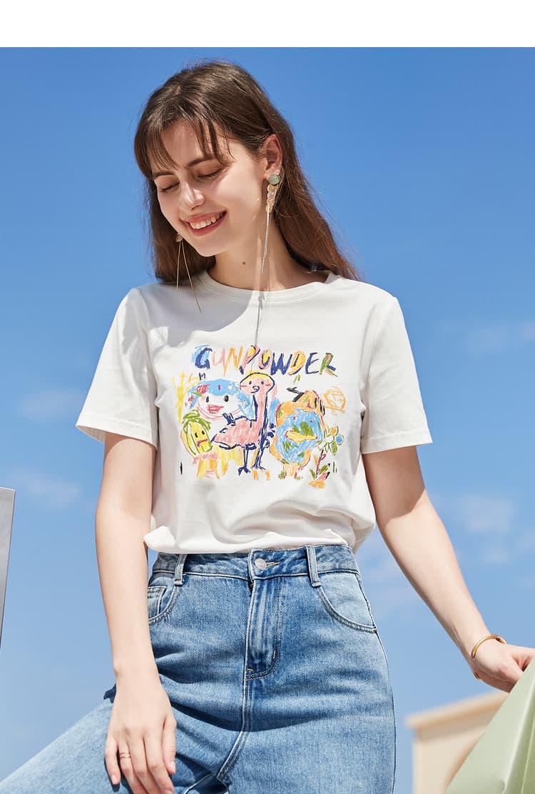 白Tシャツ 手描き風アート 半袖カットソー
