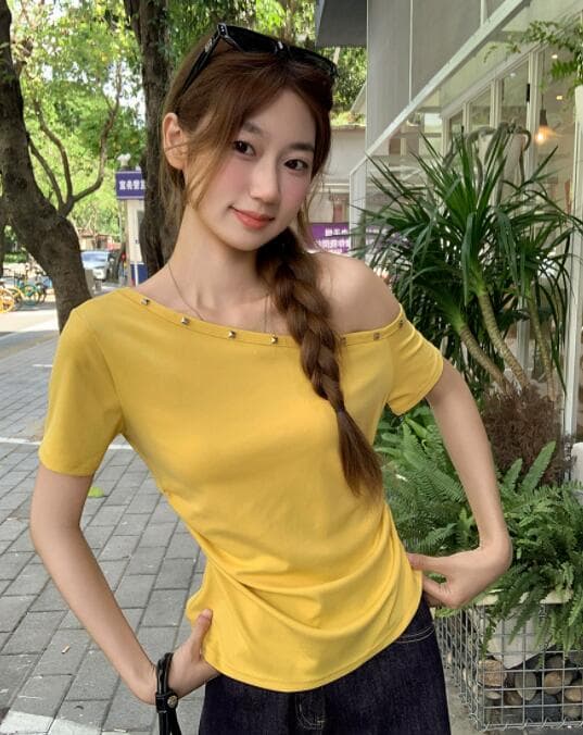 白Tシャツ 半袖オフショルダー白カットソー レディース