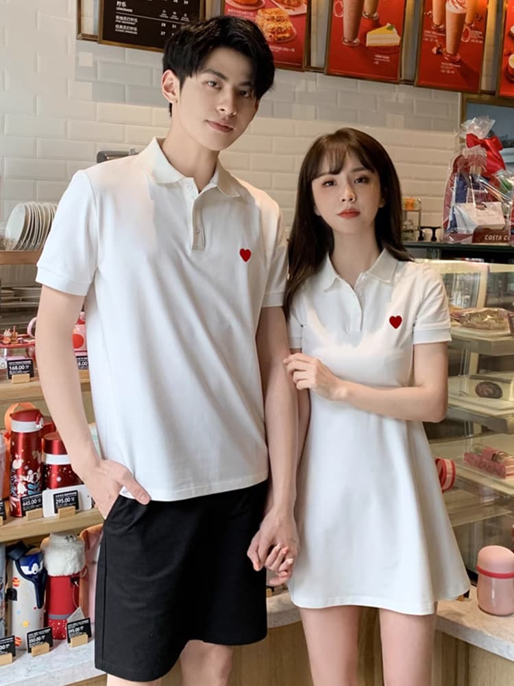 白Tシャツ ハートワンポイント ポロシャツ