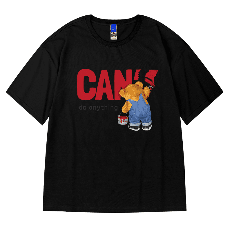 白Tシャツ メンズ くまくん挑戦者 ゆったり半袖