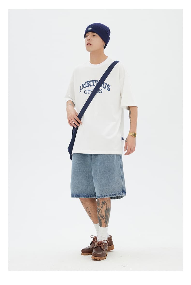 白Tシャツ メンズ ロゴ入りゆったり半袖