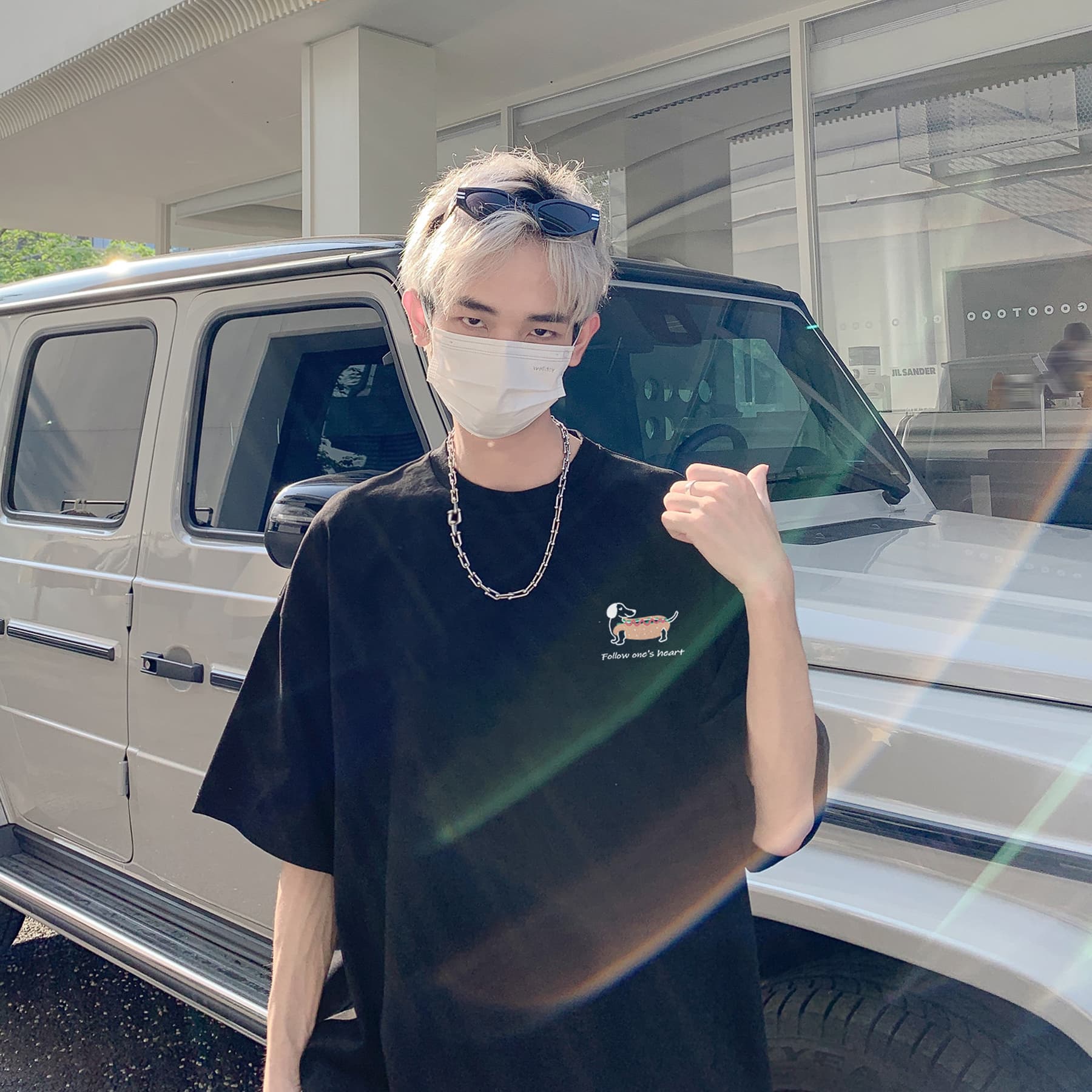 白Tシャツ メンズ 心のお供 いぬ仲間イラスト入り半袖