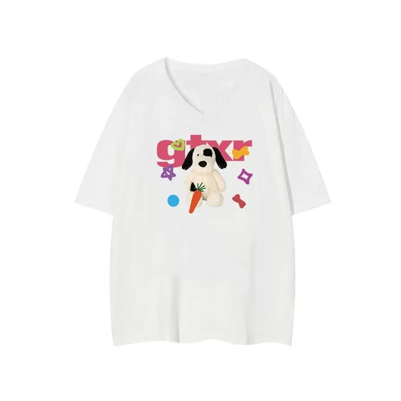 白Tシャツ レディース ゆるかわいぬプリント半袖シャツ