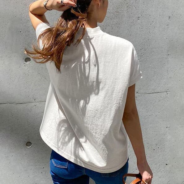 白Tシャツ 新作レディース白プチハイネック半袖無地着回し抜群