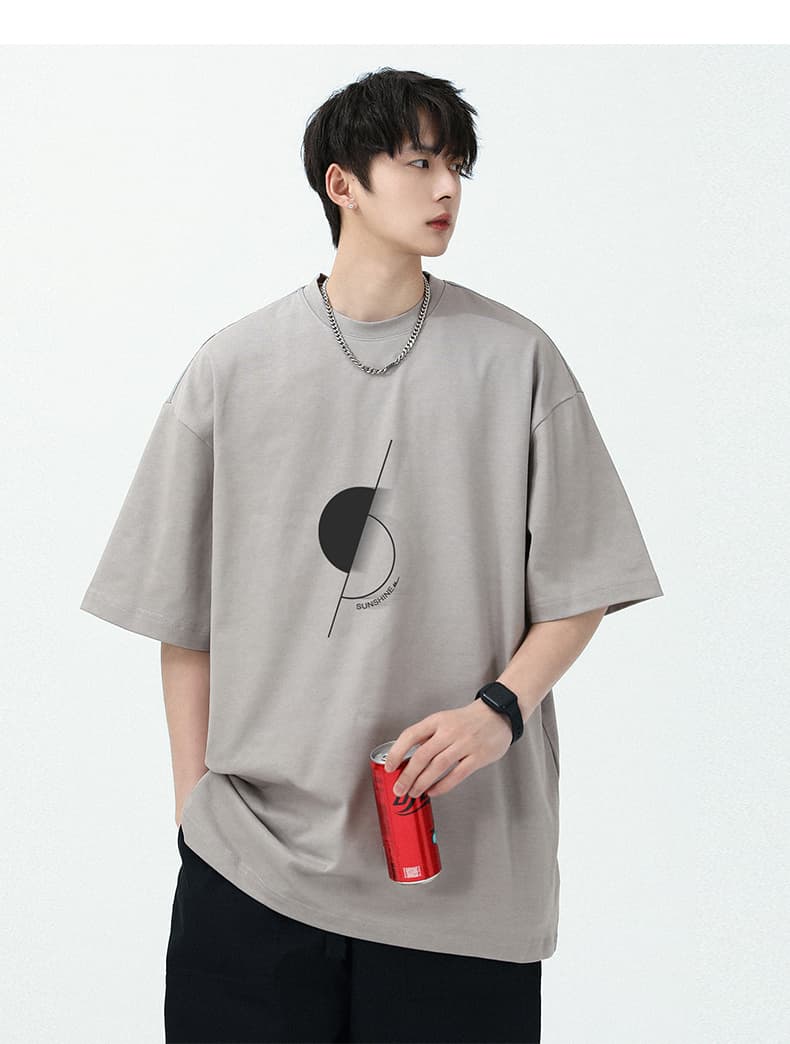 白Tシャツ メンズ 幾何学模様ビッグシルエット半袖