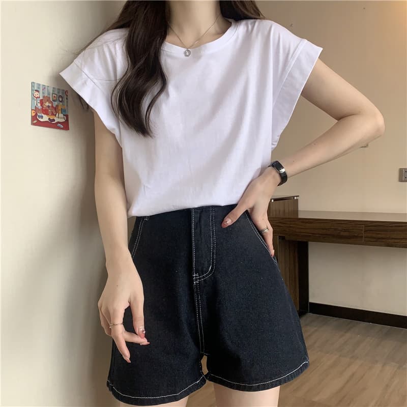 白Tシャツ ゆったりシルエットクルーネック半袖トップス