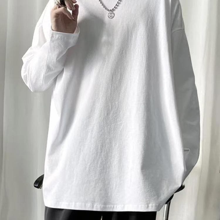 白Tシャツ ベーシッククルーネック長袖無地シャツ