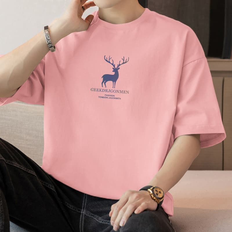 白Tシャツ メンズ 森の王者 鹿シルエット半袖