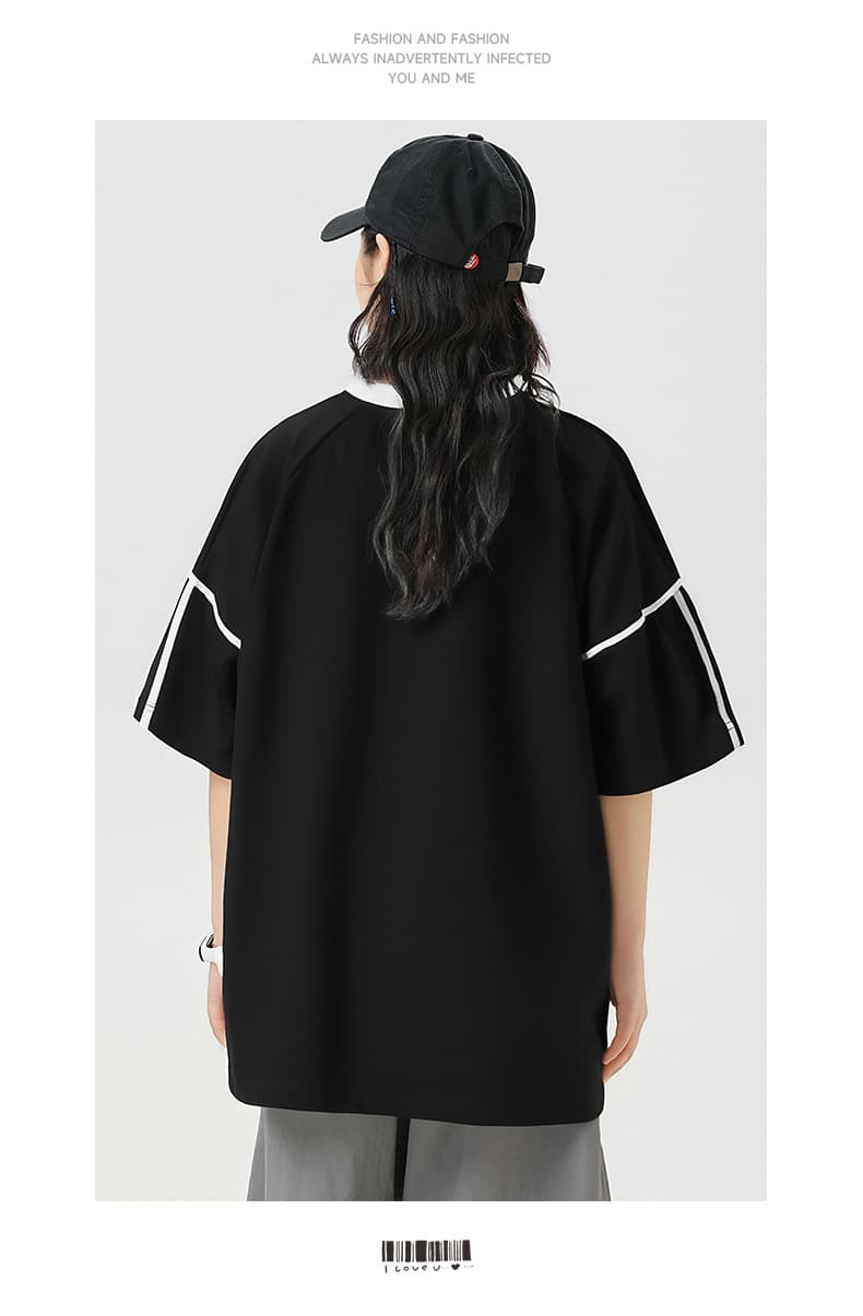 白Tシャツ メンズ 袖ラインスポーティストリート半袖Tシャツ